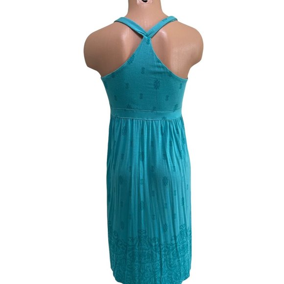 Dakini Athletic Dress Medium Damask Print Yoga Tennis Modal Racerback Turquoise - Picture 3 of 11